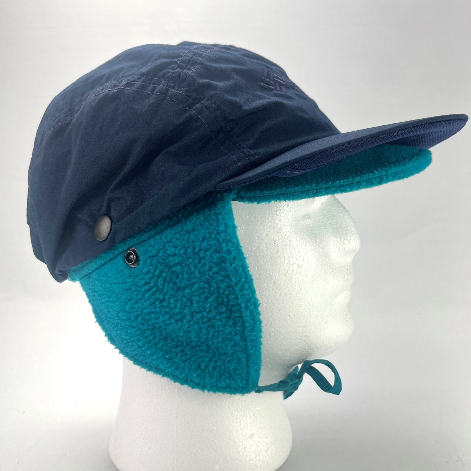 Vintage Columbia Trapper Hat Fleece Lined Ear Flap Cap Retro Teal Blue USA Made