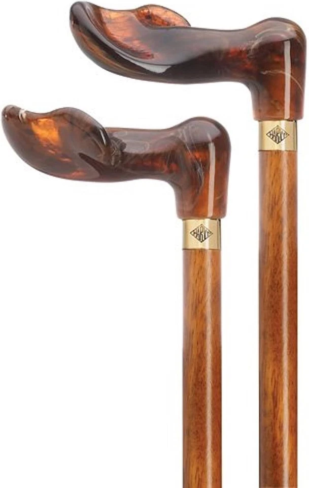 Elegante bastón de mango de acrílico ámbar con varilla de madera dura de cerezo para hombres y mujeres Foto 2 de 2