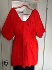 Old Navy Women’s XL Orange Solid Smocked V-Neck Puff Short Sleeve Peasant Dress