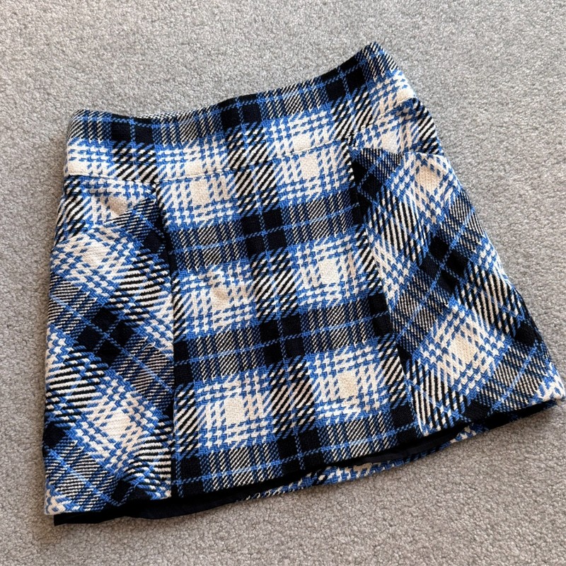Maeve Anthropologie Blue White Checkered A-line Skirt Summer 100% Cotton US 4P