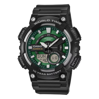 Casio AEQ110W-3A2V, Telememo 30 Watch, 100M, 3 Alarms, Chronograph, World Time