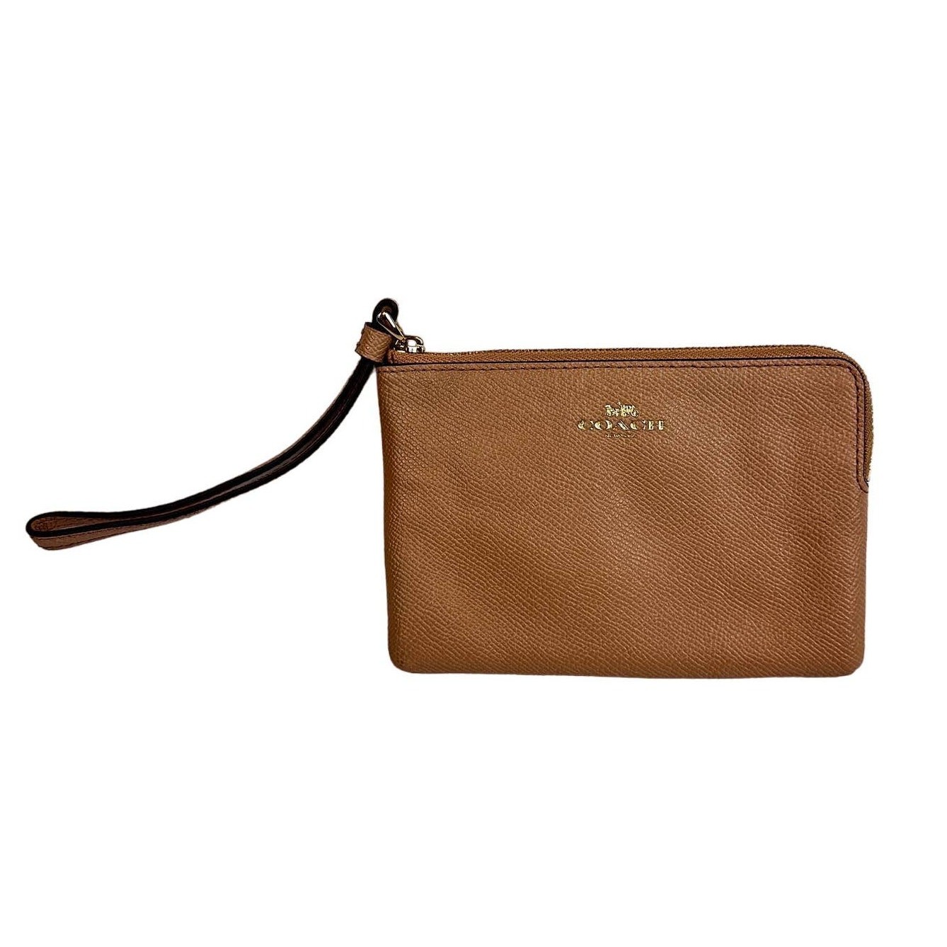 Small Tan Brown Leather Coach Zipper Wristlet M1780 EUC