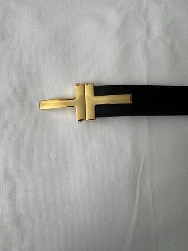 $995 Tom Ford Black Leather Gold Metal T-Buckle Decorated Belt Size 36”/90cm - Picture 4 of 10
