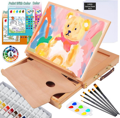 Tabletop Easel Set, Starter Kit, Artist Acrylic Painting Kit, Canvas Panels
