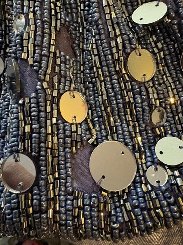 Anthropologie mirror beaded bag Navy Sequin Snap Closure Gold Convertible Chain - Picture 13 of 16