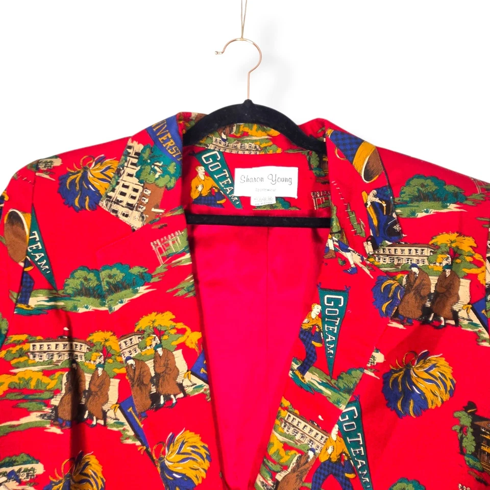 Blazer estampado fútbol americano vintage años 90 rojo día del juego universitario para mujer talla mediana Foto 4 de 4