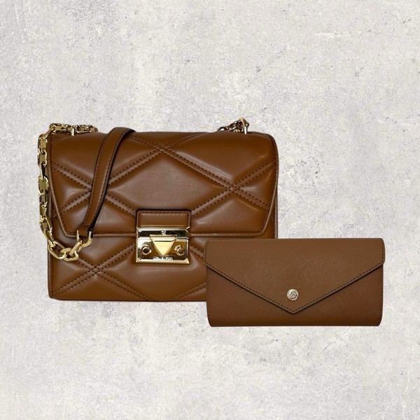 Michael Kors Mk Tasche Crossbody GeldböRse Jet Set Travel Serena Braun Leder Neu-image