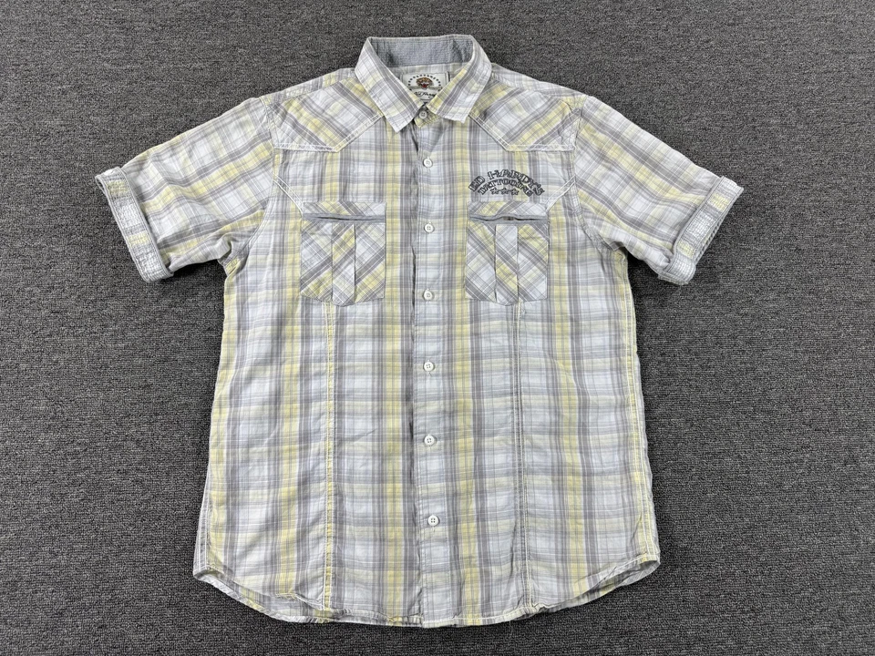 Camisa Ed Hardy Para Hombre Mediana Amarilla Gris Tatuaje Tigre Gráfico Manga Corta Foto 3 de 4