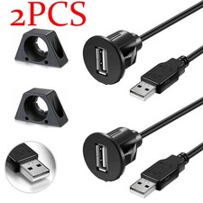2PCS USB 2.0 Male to Female AUX Flush Panel Mount Extension Cable for Car Truck