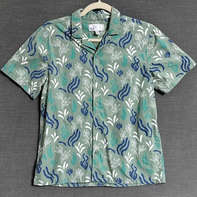 Nordstrom Rack Top XL Green Blue Floral Button Camp Hawaiian Matisse Inspired