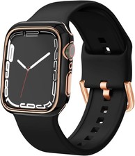 Soft Silicone Sport Band and Bumper Case for Apple Watch 40mm 44mm Rose Gold Edg