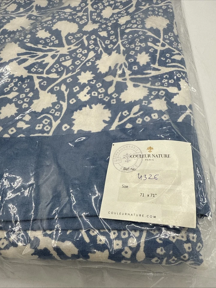 Couleur Nature French Tablecloth 100% Cotton Meadows Bleu 71”x71” NEW! Blue - Image 3 of 3