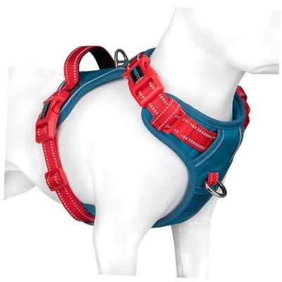  No Pull Dog Harness, Unique Colors Reflective S Teal Base & Red Straps