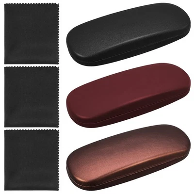YORGEWD 3 Pack Hard Shell Glasses Case with Microfiber Cleaning Cloth,Leather & Metal,