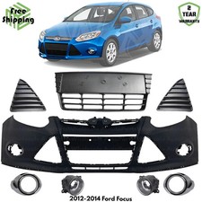 Front Bumper Cover Fascia Fog Light Assembly Kit For 2012-2014 Ford Focus