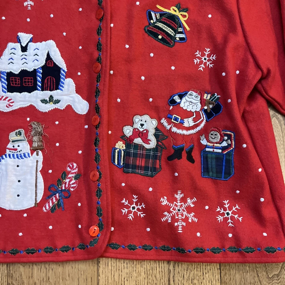 Suéter de Navidad Vintage Paul Harris Designs Rojo Lana Bordado, Para Mujer’s M Foto 4 de 4