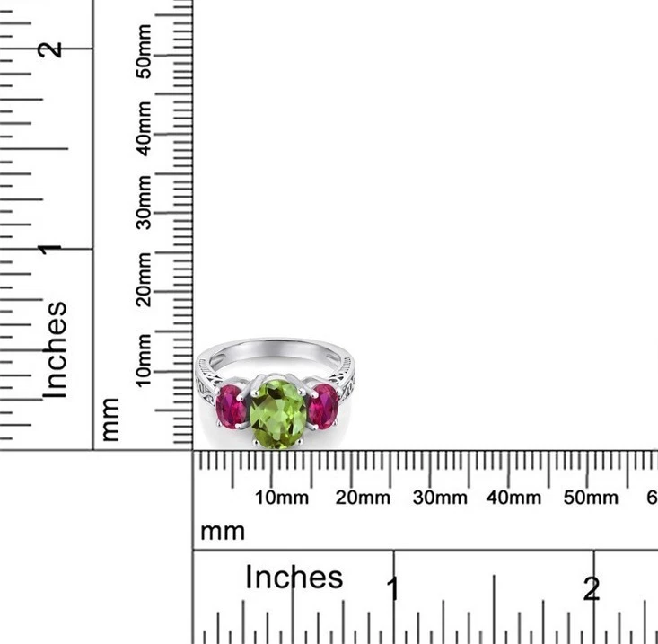 925 Sterling Silver 2.30 Ct Natural Peridot and Created Ruby Women Wedding Ring - Image 4 of 4