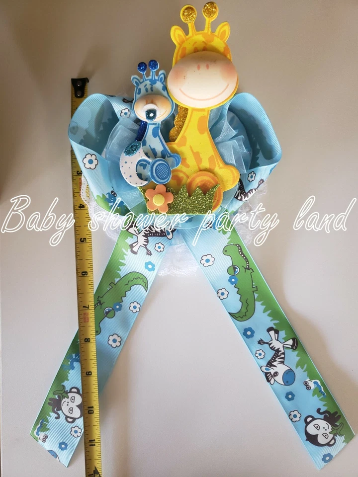 Faja Baby Shower Mom To Be It's a Boy Jirafa Safari Cinta Azul Ramillete Noé Foto 3 de 4