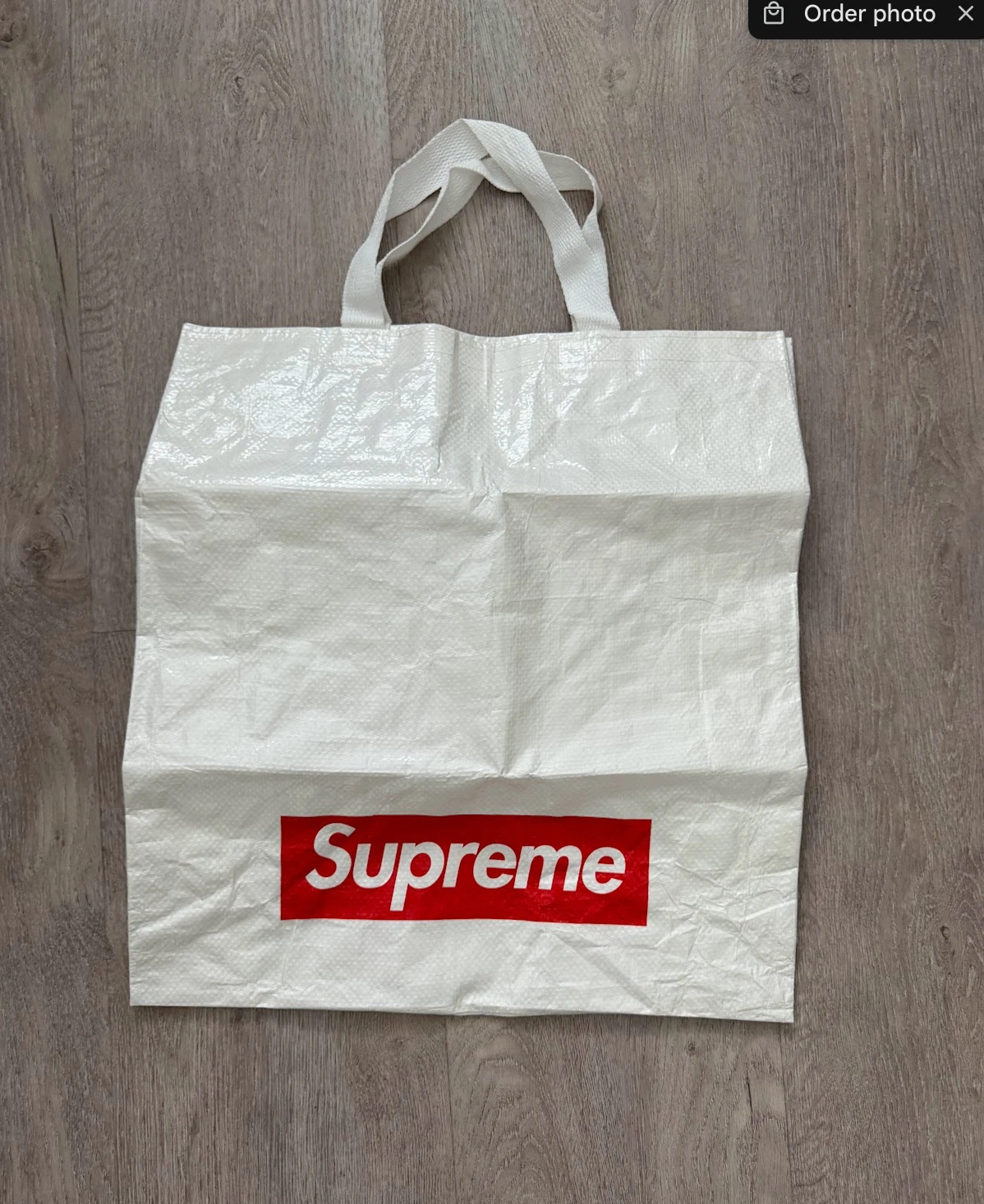 SUPREME Sac Shopping Réutilisable Blanc Rouge Poignée Bretelles Tissé Polypropylène