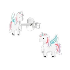 Children's 925 Sterling Silver Unicorn Ear Studs - Gift Pouch