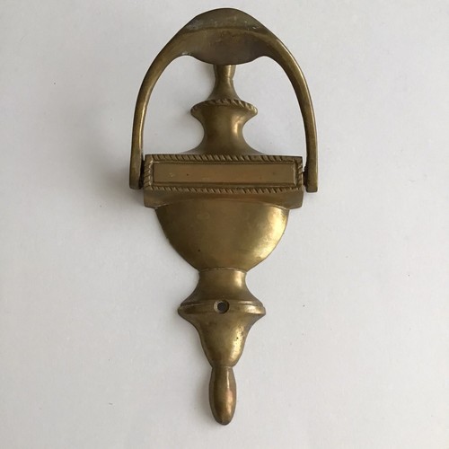 Brass Urn Style Door Knocker 8" x 3 3/4” Patina Cast Striker No Screws Vintage - Picture 7 of 12