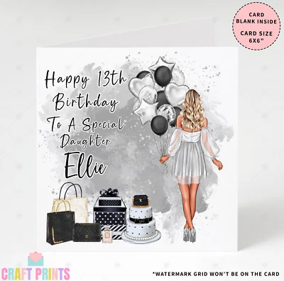 CRAFT PRINTS Teenage Personalised Happy Birthday Card 12th 13th 16th Daughter Granddaughter