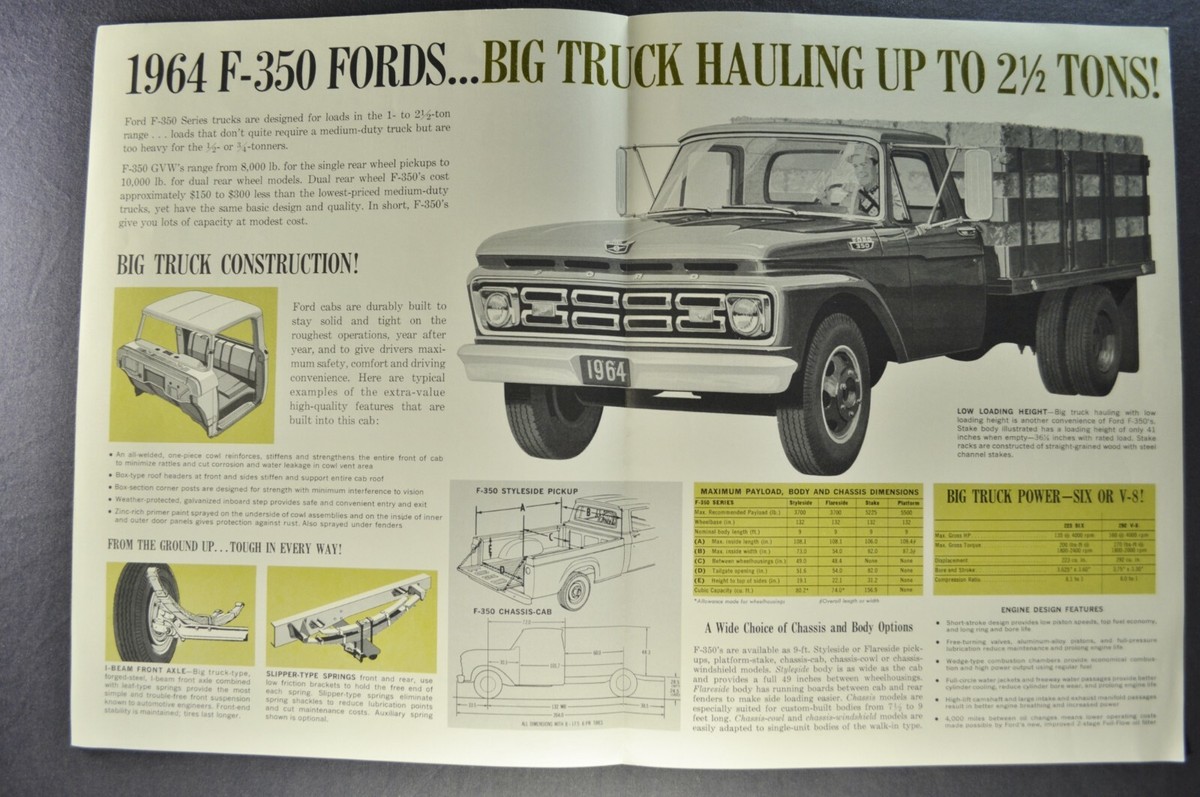 1964 Ford F-350 Truck Sales Brochure Folder Stake Box Excellent