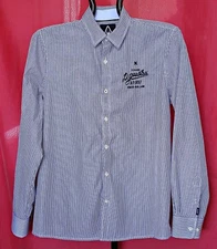 VINTAGE AUTHENTIC GAASTRA LOGO EMBROIDERY STRIPED BLUE MENS DRESS SHIRT SIZE:L