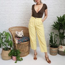 80s Emanuel Ravelli Trousers 27 Waist Vintage Yellow Cotton Summer Pants