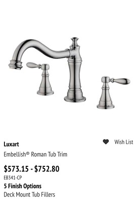 NEW Luxart EMBELLISH 3 Hole Roman Tub Trim - Polished Chrome