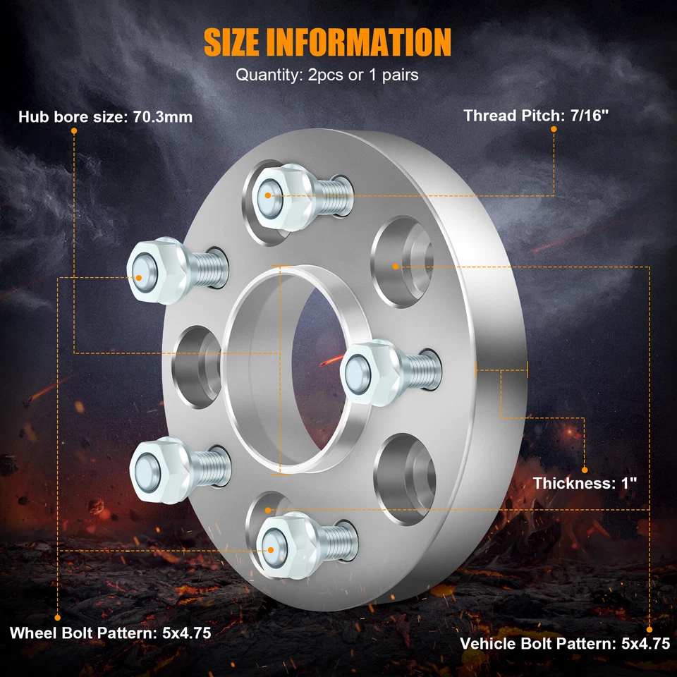 MIROZO 2PCS 1" Thick 5x4.75 7/16" Wheel Spacers For Chevy Malibu Buick LeSabre - Image 2 of 4