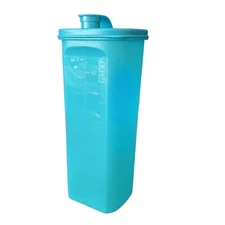 Tupperware Slim Line 2 Quart Square Pitcher in Aqua Blue NEW!