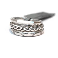 DAVID YURMAN New 9mm Stax Narrow Ring with Diamonds in Sterling Silver Size 5
