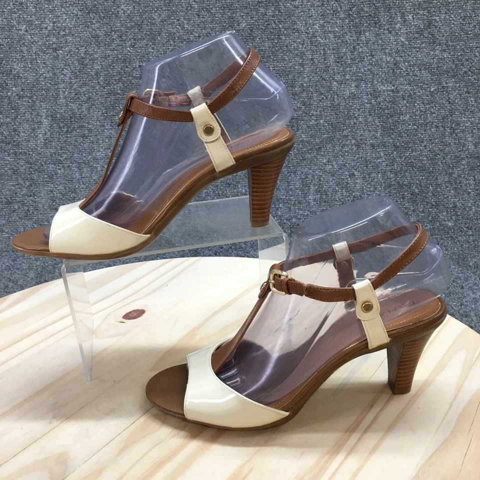 Sandalia Tahari para mujer 6,5 M crema Betsy correa en T punta abierta cono tacones cuero informal Foto 2 de 4