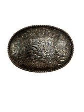 Vintage Floral Swirl Silver Plate Belt Buckle by Silversmiths Tarnish