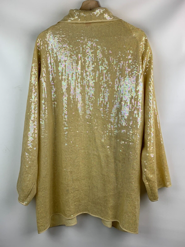 Shamask Jacket Yellow Silk Sequin Collared Raglan Sleeves Open Front Size 2 - Picture 2 of 10