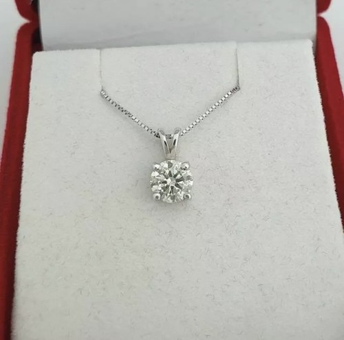 2 Ct Round VVS1/D GRA Moissanite Solitaire Pendant 14K White Gold 18" Necklace - Picture 5 of 11