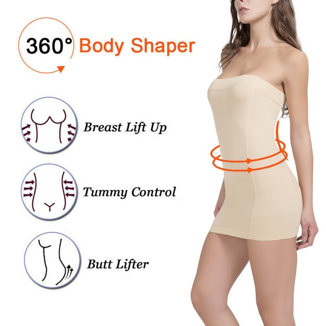 US Women Tube Full Slip Dress Underwear Strapless Body Shaper Control