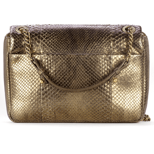 CHANEL Bag Classic Single Flap Small Gold PYTHON Leather GHW CERTIFIED AUTHENTIC - Picture 2 of 9