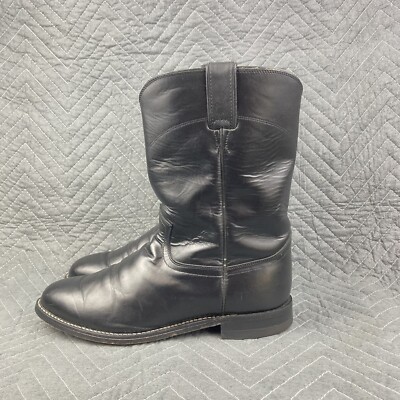 Justin Boots 3133 Mens Sz 9 Black Leather Western Roper Boots Round Toe Cowboy Justin Boots 3133 Mens Sz 9 Black Leather Western Roper  main image 4
