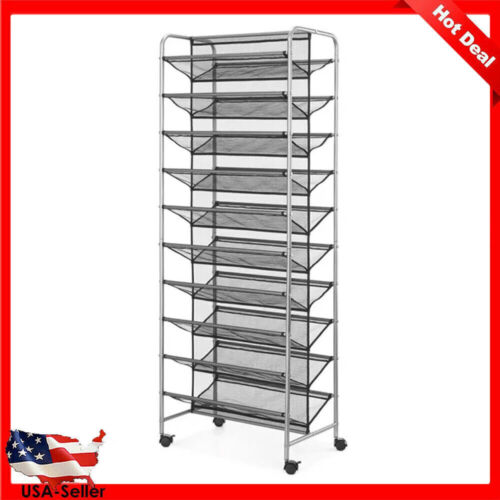 10 Tier Metal Mesh Rolling Shoe Rack Shelf Storage Closet Organizers 60 Pair New