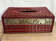 Tissue Box Cover Holder Woven Reed Silk Embroidered Elephant Pattern Home Decor