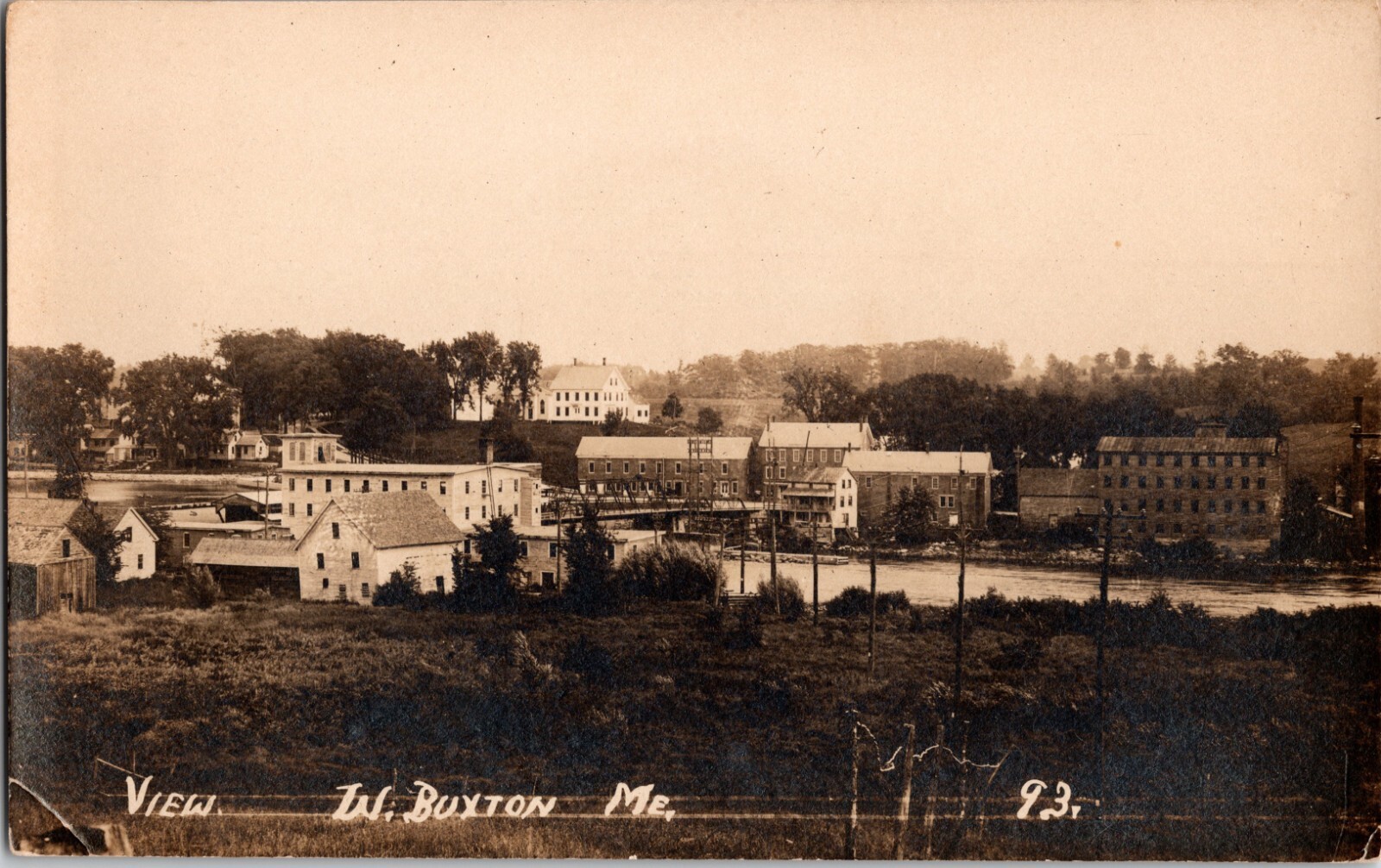 Antique RPPC West Buxton Maine View Of Farmland & Industrial Buildings