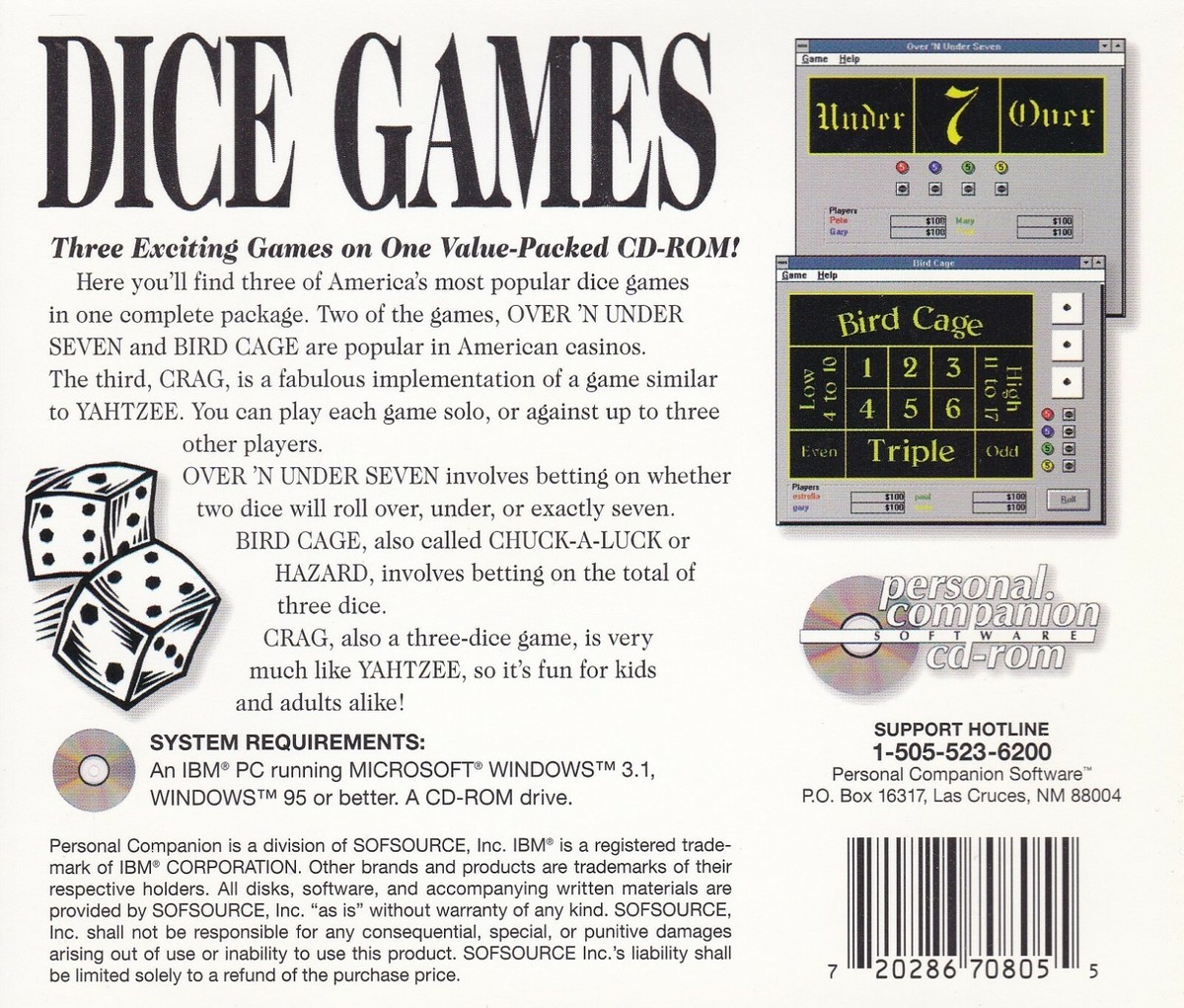 Dice Games (PC CD-ROM, Windows 3.1/95 or better) | eBay