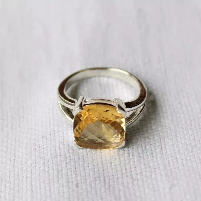 Citrine Solid 925 Sterling Silver Statement Handmade Popular Ring All Size R357 - Image 2 of 3