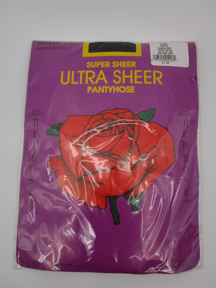 Red Rose Vintage Pantyhose Black Queen Size 1x-2x 216-Q Sandalfoot