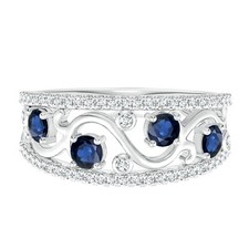 925 Sterling Silver Nature Inspired Round Blue Sapphire Women Wedding Ring