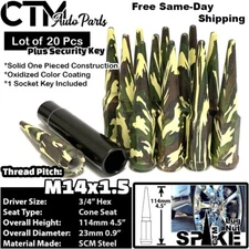 20x 4.5" Tall 14x1.5 Camouflage Spike Lug Nut + Key Fit Dodge Chrysler Jeep Ram