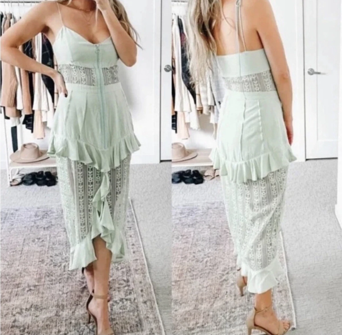 For Love Lemons LOVEBIRD LACE MIDI DRESS Green Small New NWT eBay