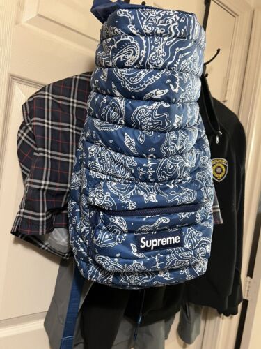 Supreme Puffer Backpack Blue Paisley Bookbag Bag F